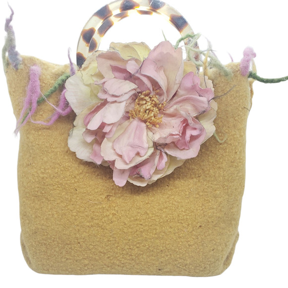 Handmade Felted Wool Purse Large Flower Tote Virginia Rowan Rokholt Art 1990s - Picture 1 of 10